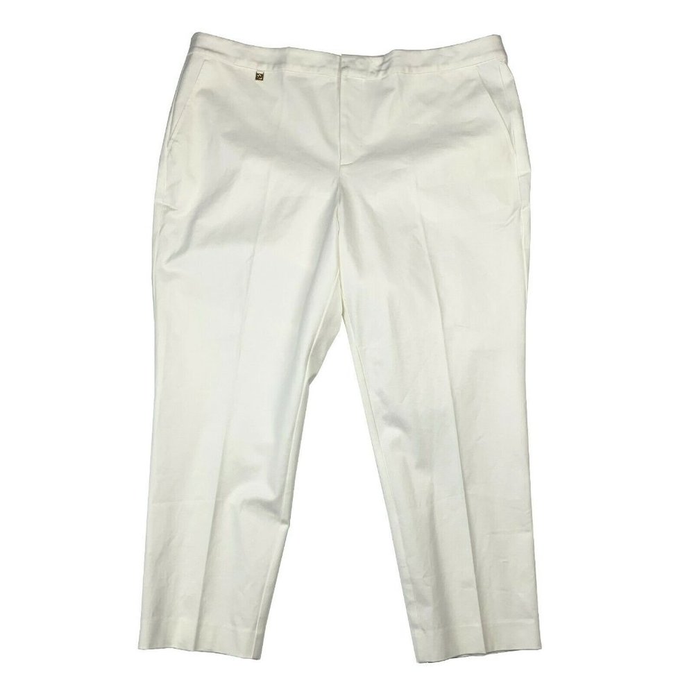 LAUREN Ralph Lauren Women's White Tapered Leg Stretch Dress Pants Size 18W